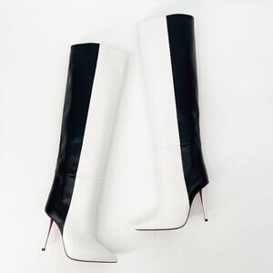 Christian Louboutin Black and White Two-Tone Knee-High Stiletto Boots